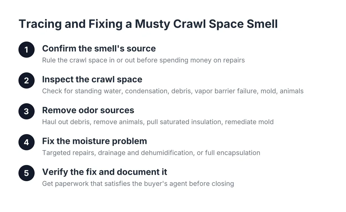 Five-step process for finding and fixing a musty smell before closing a home sale